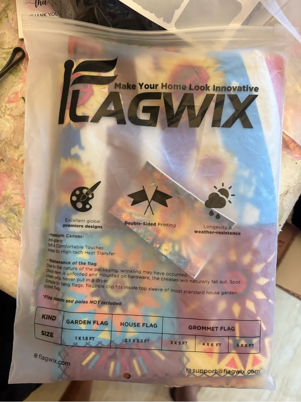 New Open Bag Flagwix 29.5x39.5 American Flag-Hippie Imagine All The People Livin